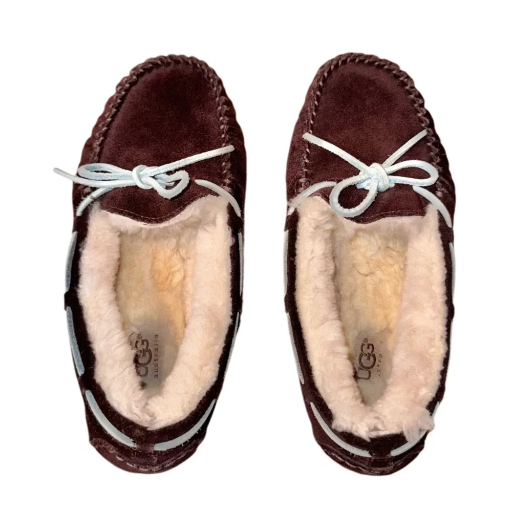 UGG Dakota Moccasin brown suede fur lined slippers girls size 4